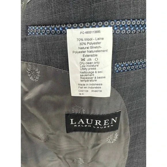 Lauren Ralph Lauren Lancaster Blazer Sport Coat Grey Blue Plaid 38 REG
